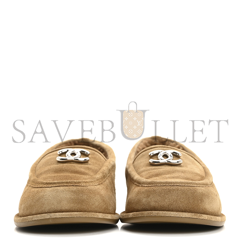CHANEL SUEDE CALFSKIN CC LOAFERS DARK BEIGE